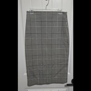 Zara Womens Pencil Skirt Plaid Houndstooth Black White Medium